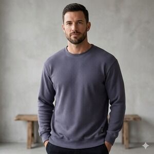 Comfrt Waffle Knit Sweatshirt Mens L Gray Excellent Thermal Crewneck AX25040214